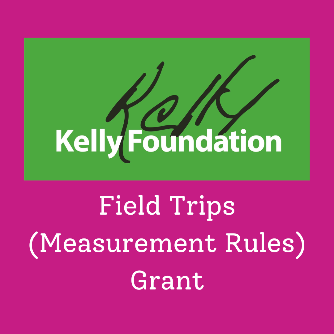 Kelly Foundation Field Trips grant title and logo on pink square