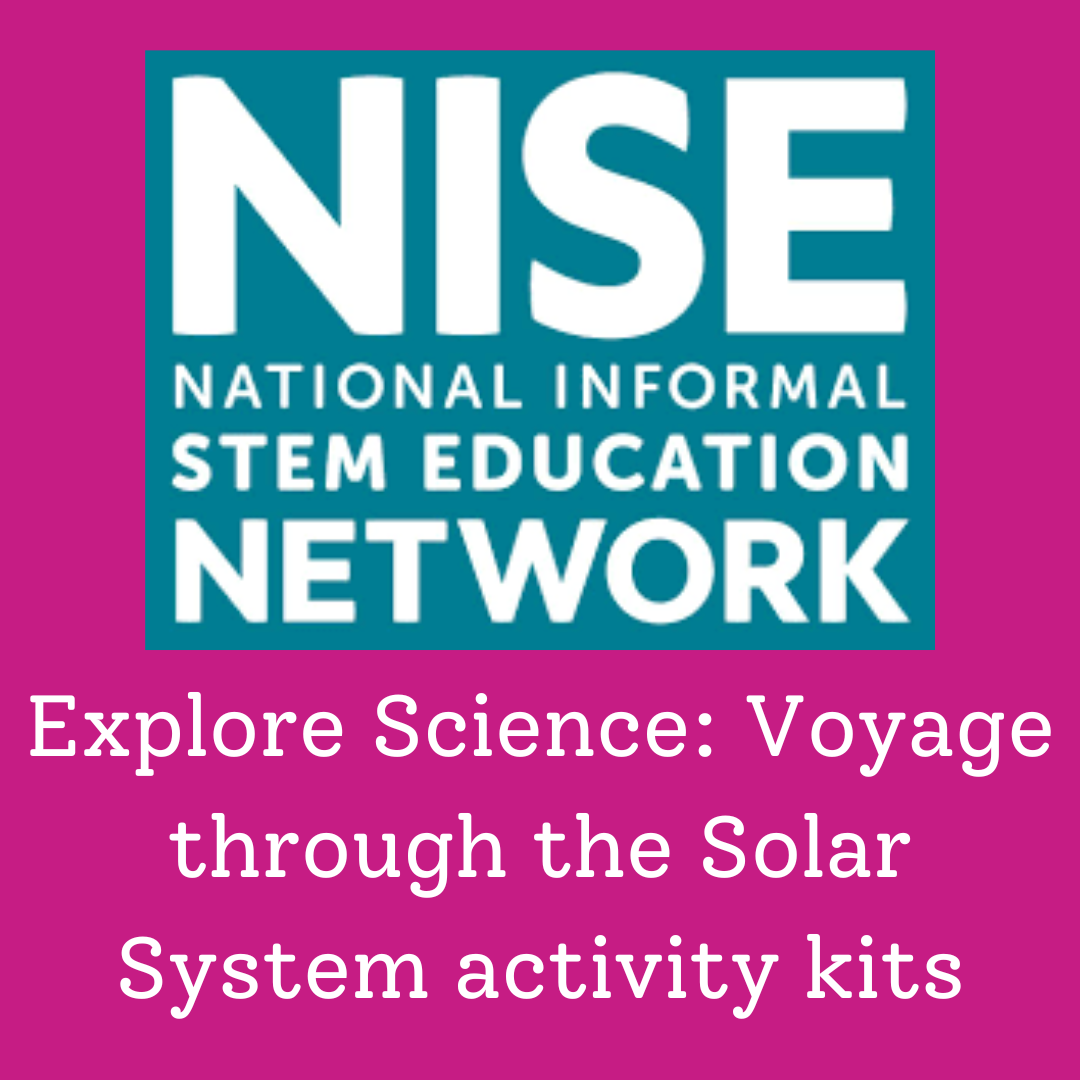 NISE Explore Science: Voyage through the Solar System activity kits grant title and logo on pink square