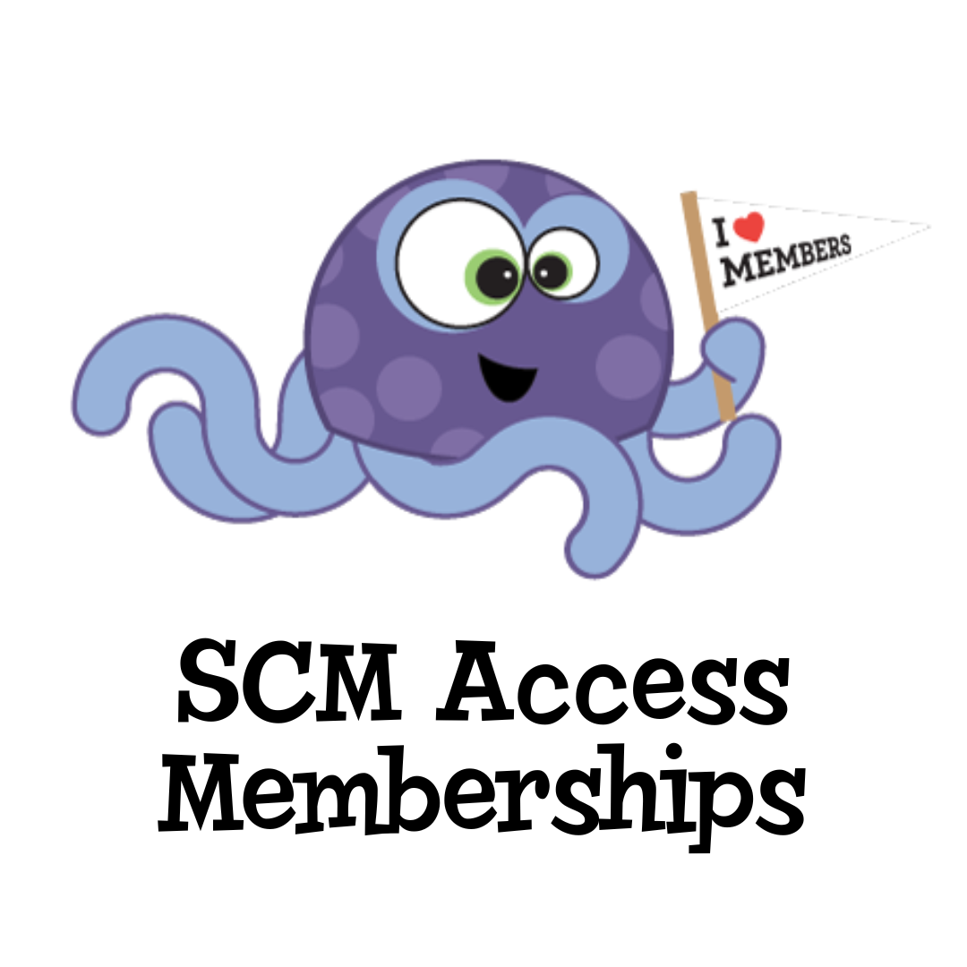 Octopus holding an 'I love Members' flag above the words SCM Access Memberships