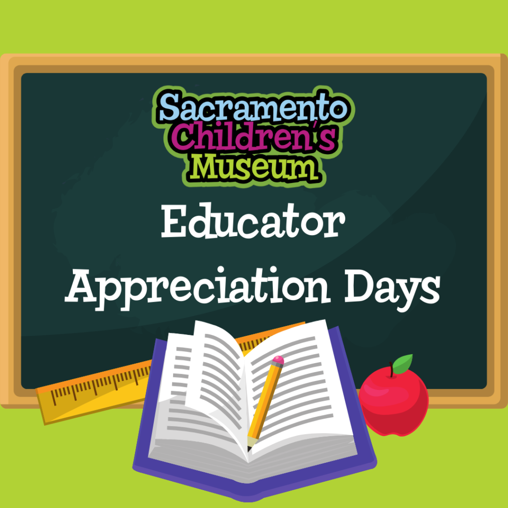 A blackboard, book, apple and ruler graphics below the words 'educator appreciation days' and the scm logo